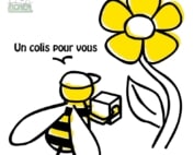 Dessin d'une abeille livrant du pollen à une fleur